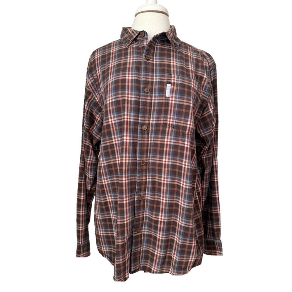 Columbia Men's L Outdoors Button Down Plaid Flannel Shirt Grunge Fall Cotton